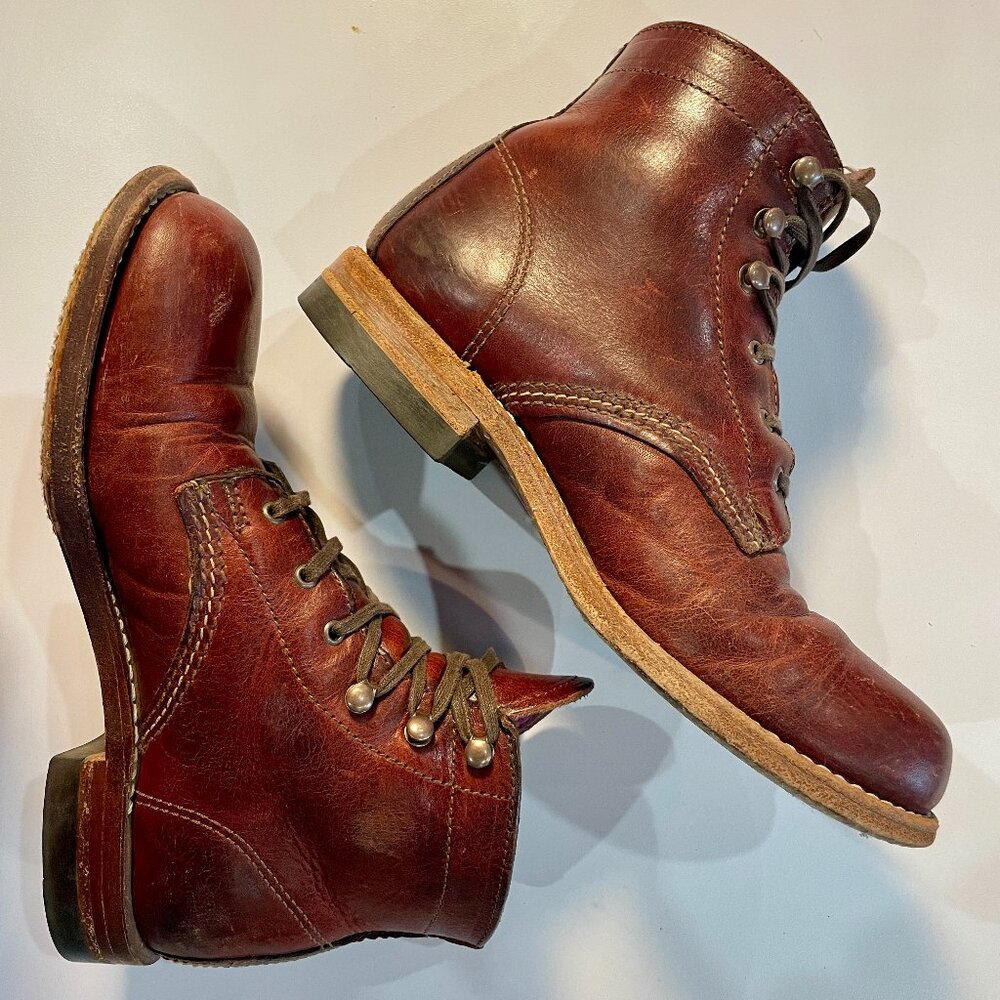 RARE Wolverine 1000 Mile Plain Toe Leather Boots Liberty Arts Size 6 Dark Red - Picture 2 of 5